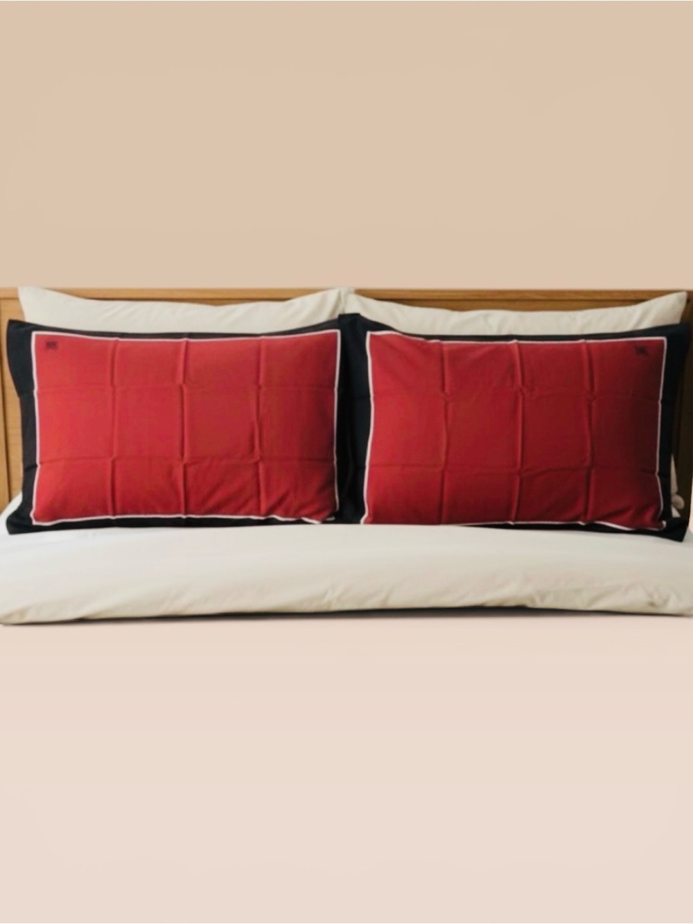 Frette Italia 100% Cotton Pillow Case Set Of 2 Red Black & White Edges King Size